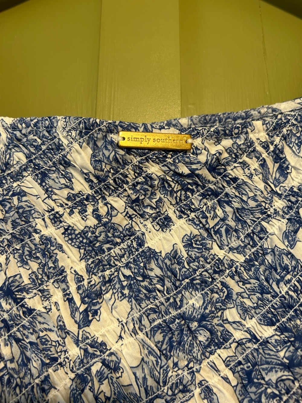 Simply Southern Collection Blue Floral Smocked Puff-Sleeve Dress - Picture 7 of 7